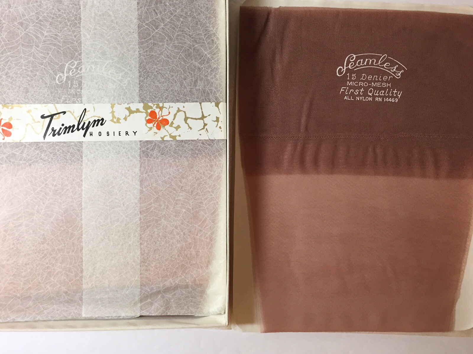 6 Pairs Vintage 8 1/2 X 32 Beige 4 1/2” RT PINUP Nylon Stockings Trimlym Hosiery