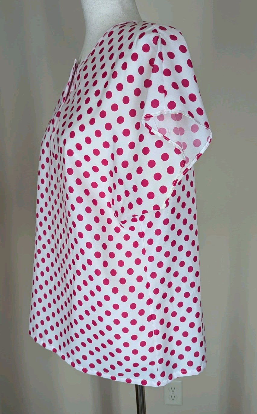 Vintage 80s Pink White Polka Dot Lucky Winner Blouse Short Sleeve Size Medium