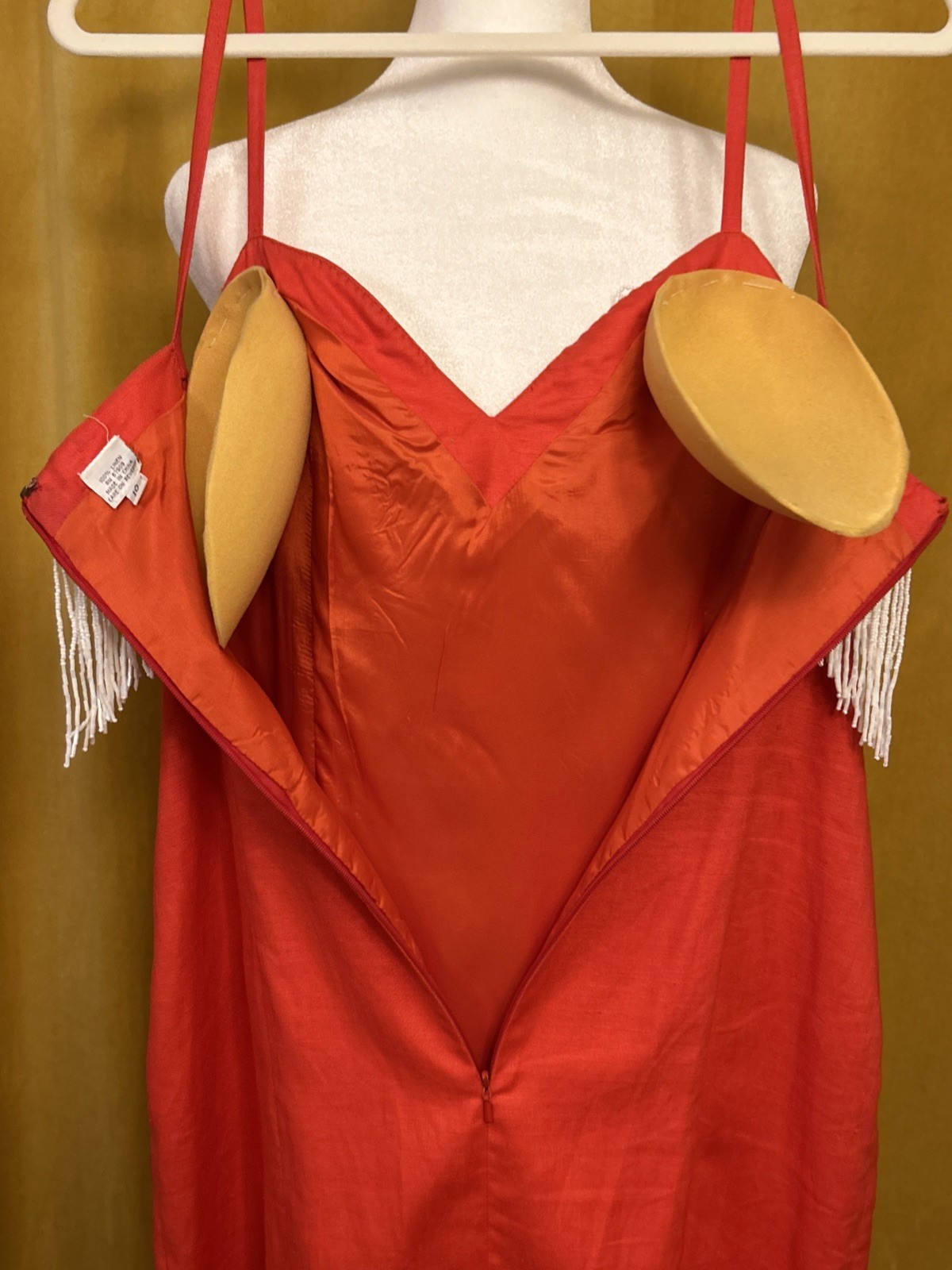 Vintage Pia Rucci Dress Red Linen Short White Beads Fringe Party 10 Medium 6/8
