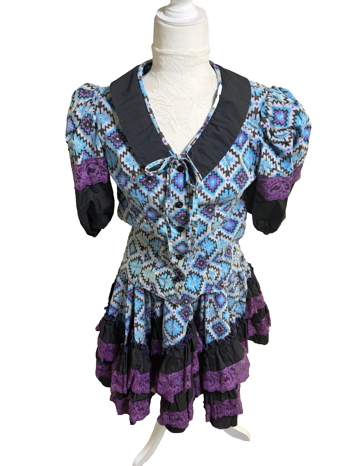 VTG 60s Handmade Square Dancing Dress ~2 Pc Set~S~Peasant Cowgirl Rockabilly