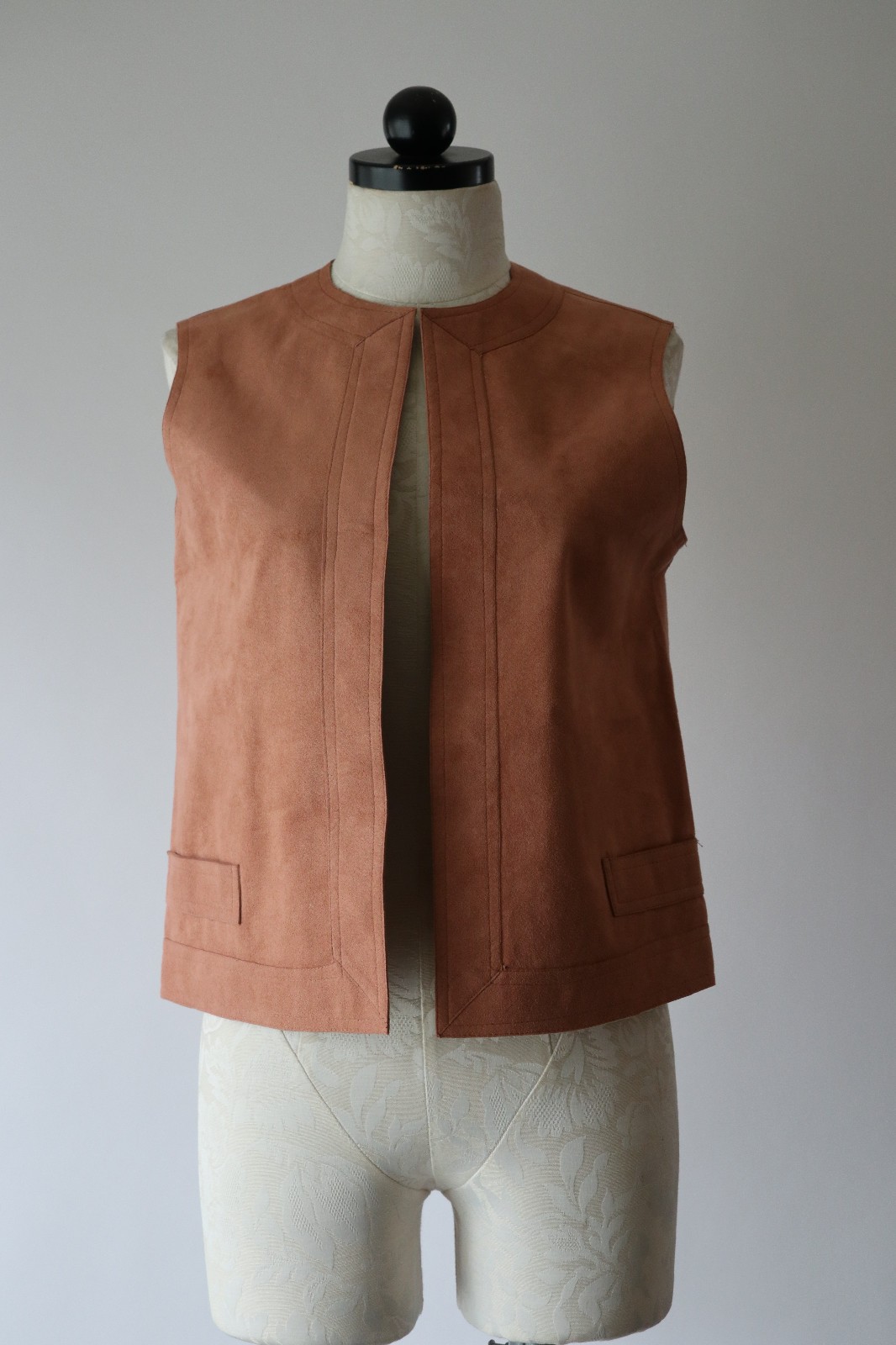 70s Vintage Pink Ultrasuede Open Front Waistcoat Sleeveless Jacket Vest Women M
