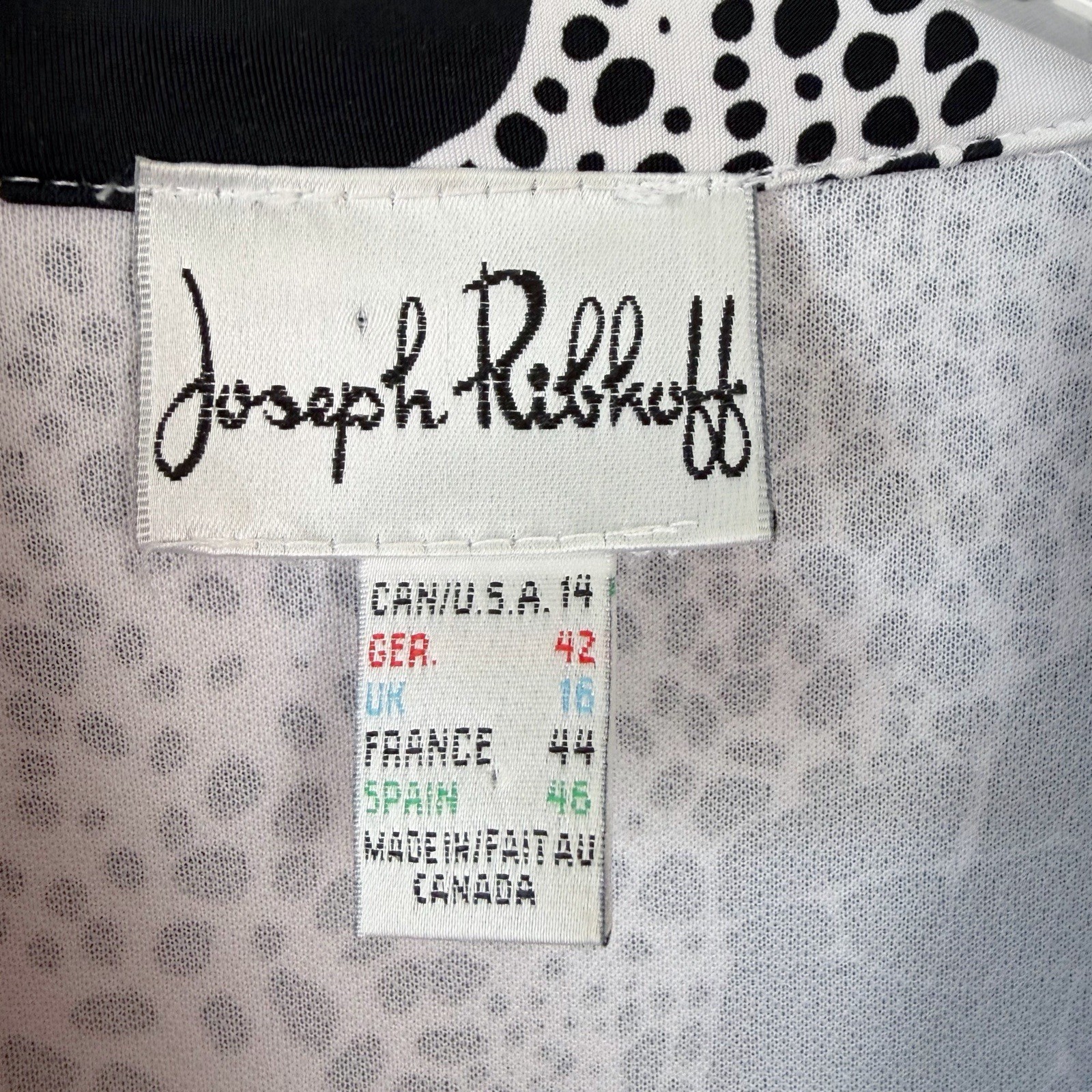 Vintage Joseph Ribkoff Black & White Abstract Zip Jacket Womens Size 14 Stretch