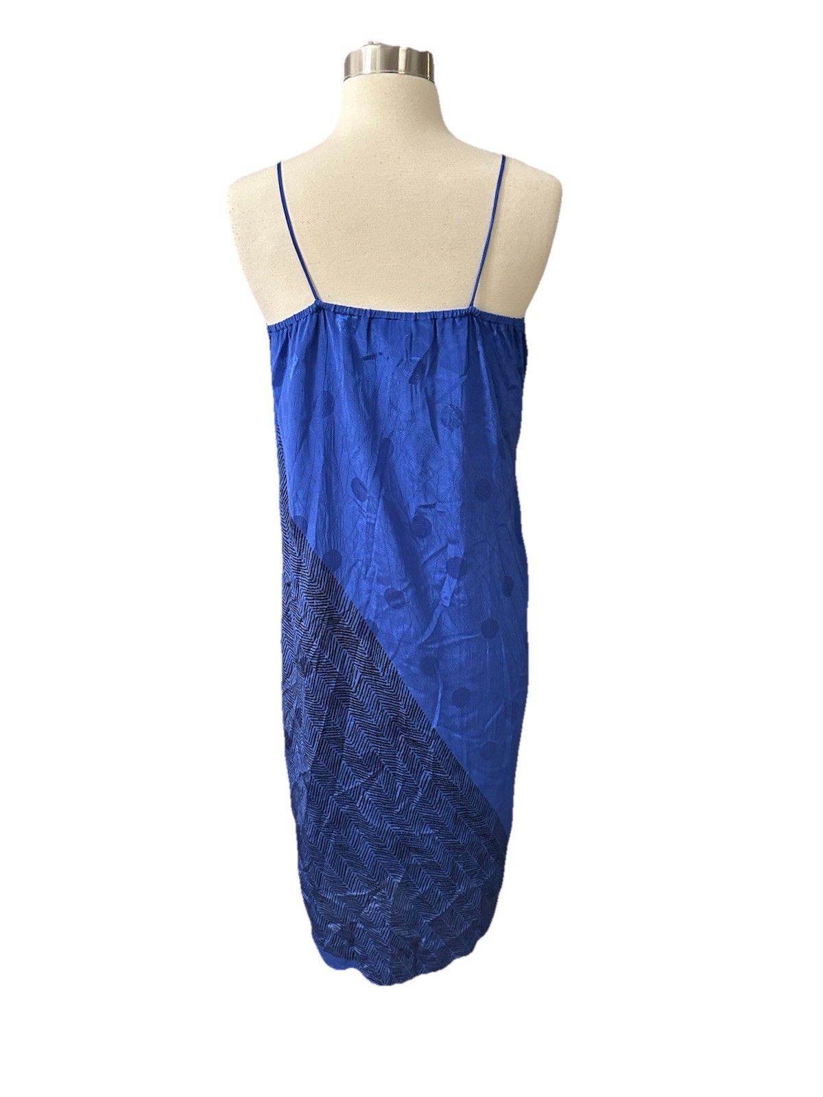 Blue Vintage 80’s Satin Print Rayon Slip Dress Faux Wrap Medium Evening Studio54