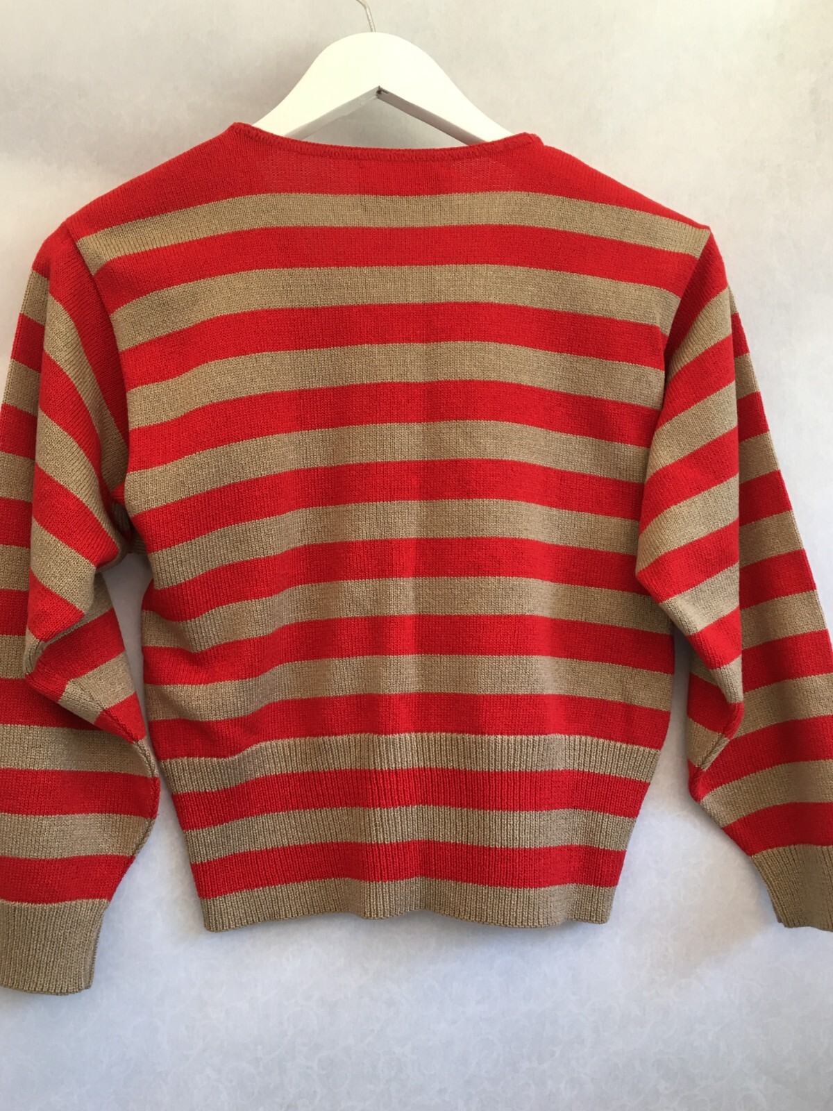 Vintage 70s Laura Petites by Alyzia Red Brown Striped Short Sleeve Sweater Knit
