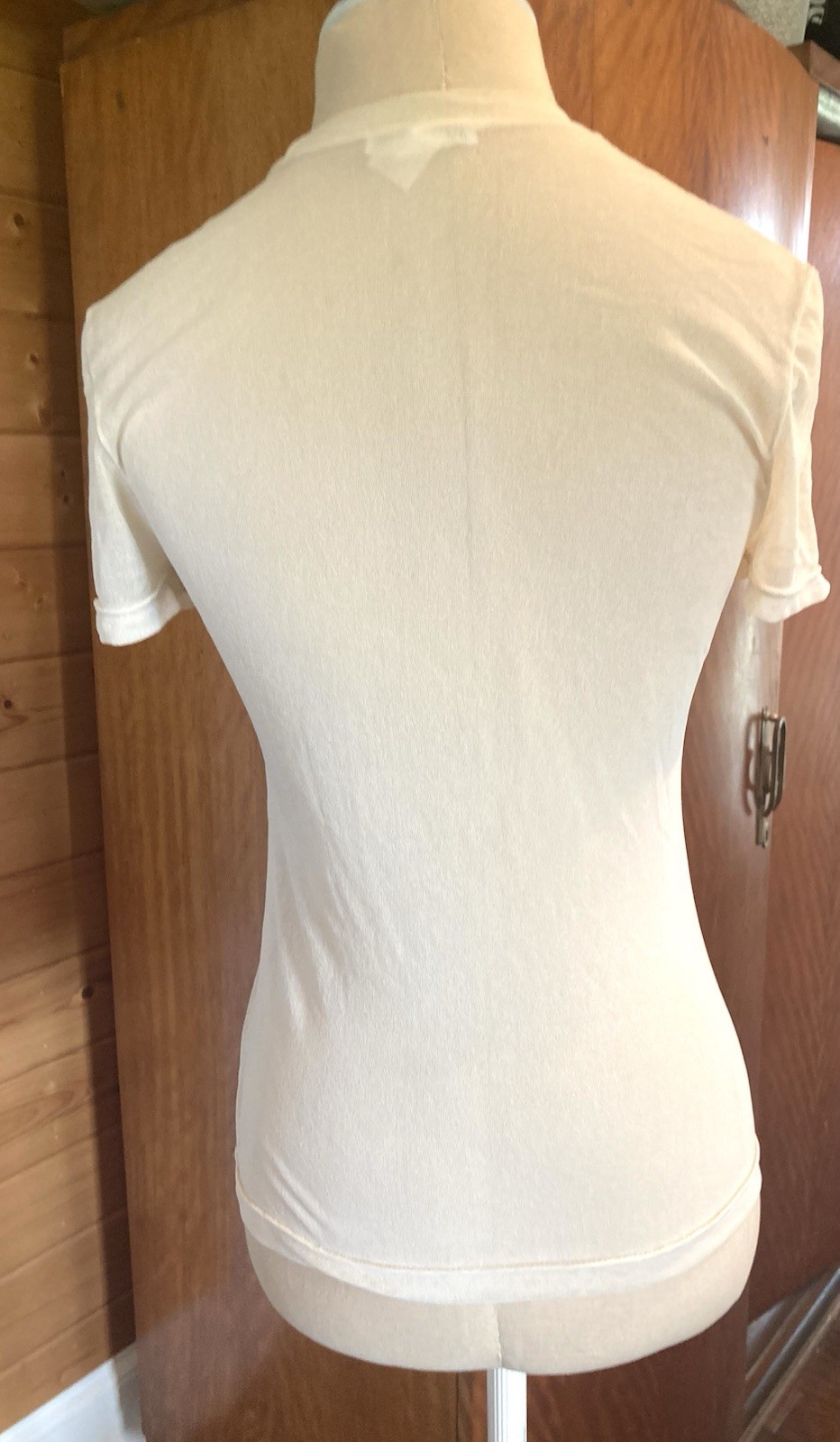 Vintage 1990s Vivienne Tam mesh top embroidered Asian figures, flowers