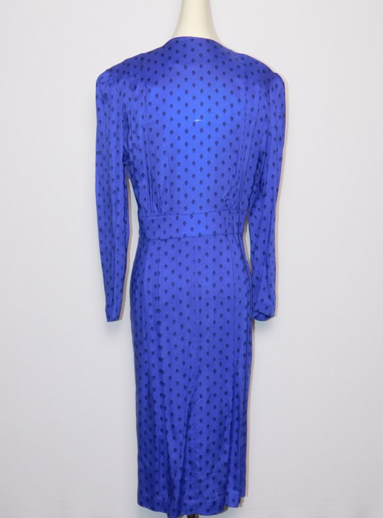 Vtg Womens Liz Claiborne Indigo Blue Rayon Long Sleeve Sheath Dress Sz 14