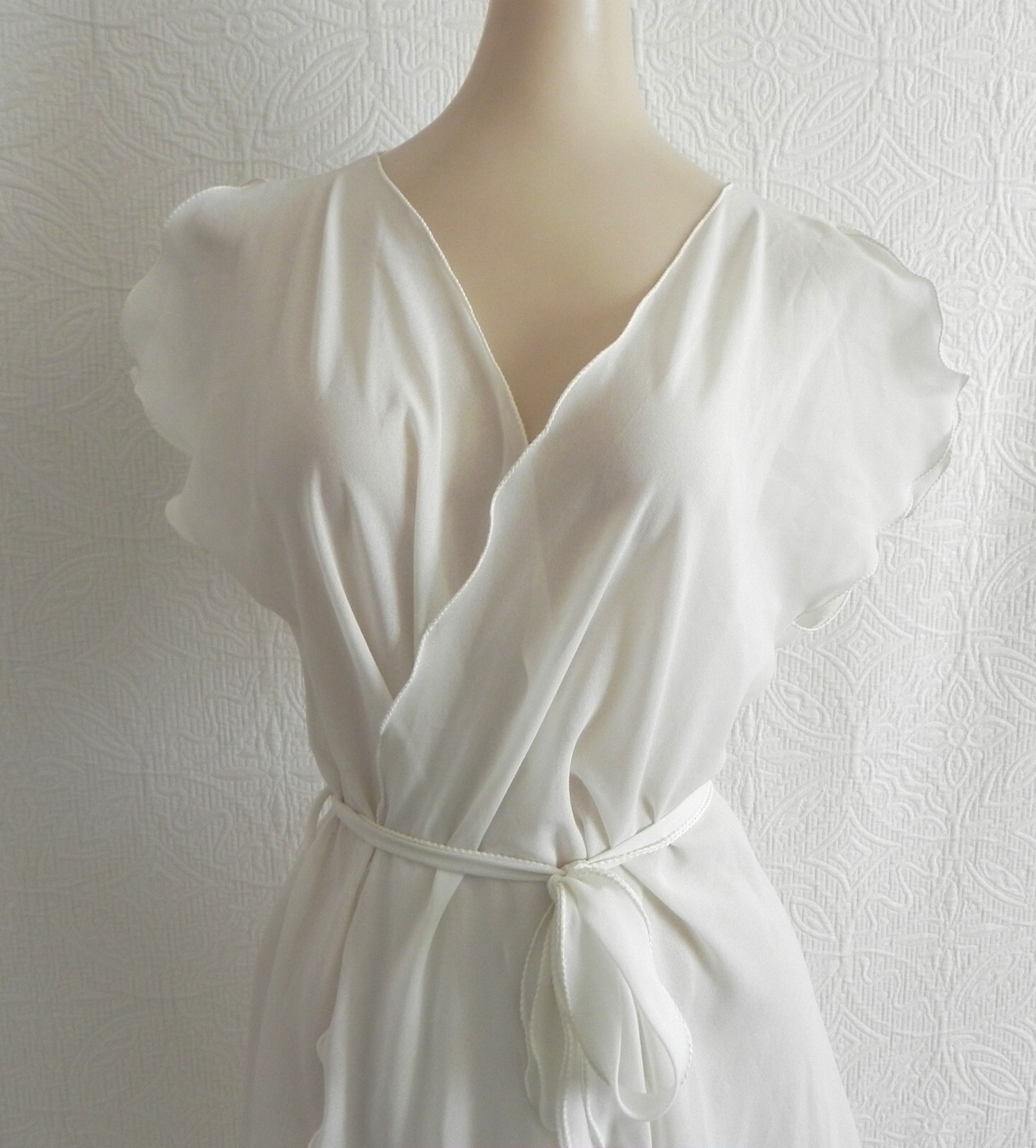 Vtg Georgette Trabolsi Robe Chiffon Maxi Cap Sleeve Belted Ruffle Size S