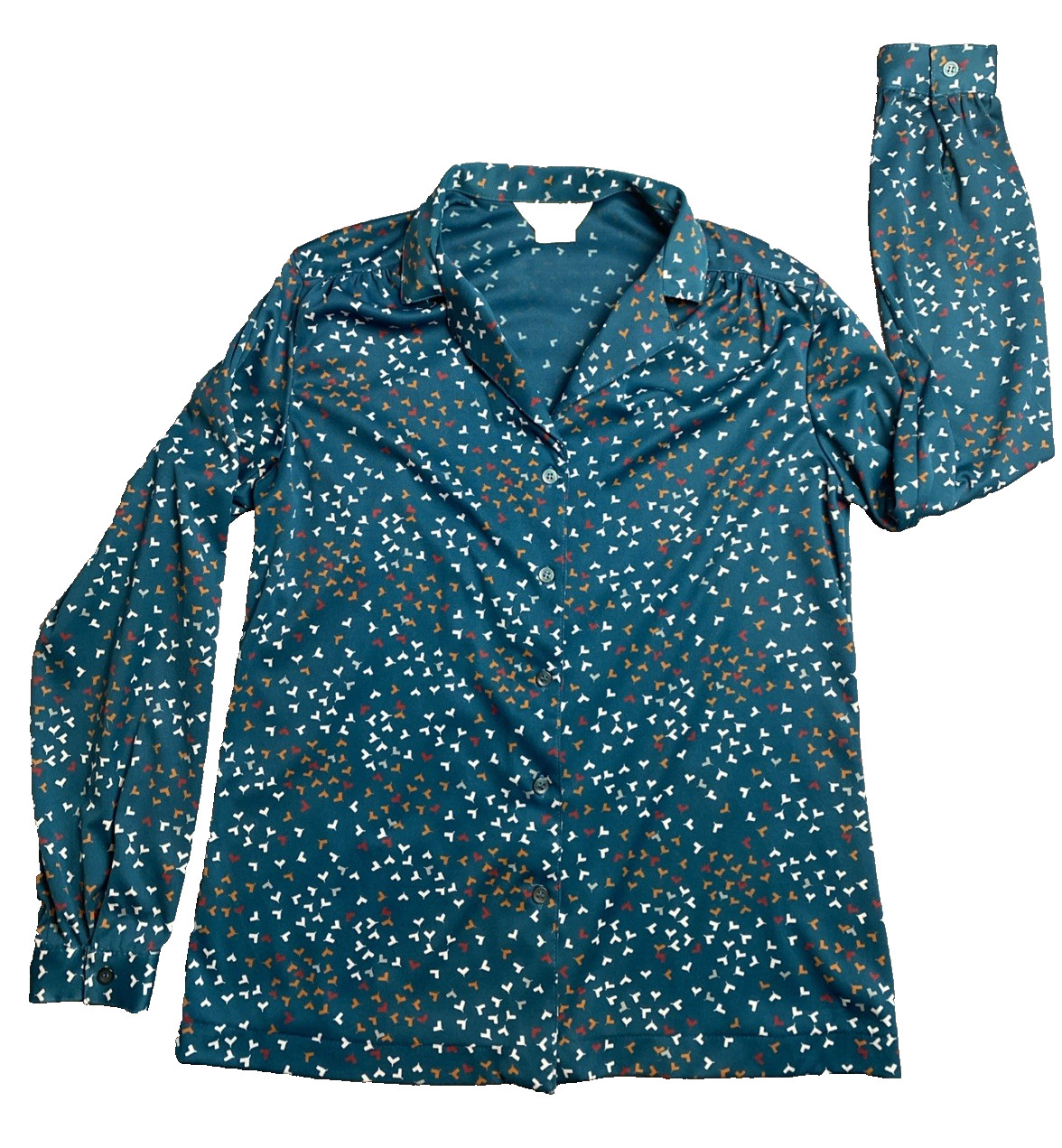 Vintage Sears Green Polyester Blouse Women’s 16 Stretch Disco Collar 1980s