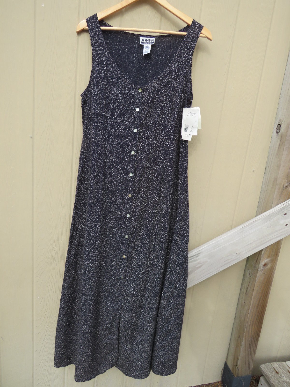 90s Vintage USA M Jones Studio Sleeveless Midi Dress Shell Buttons Rayon