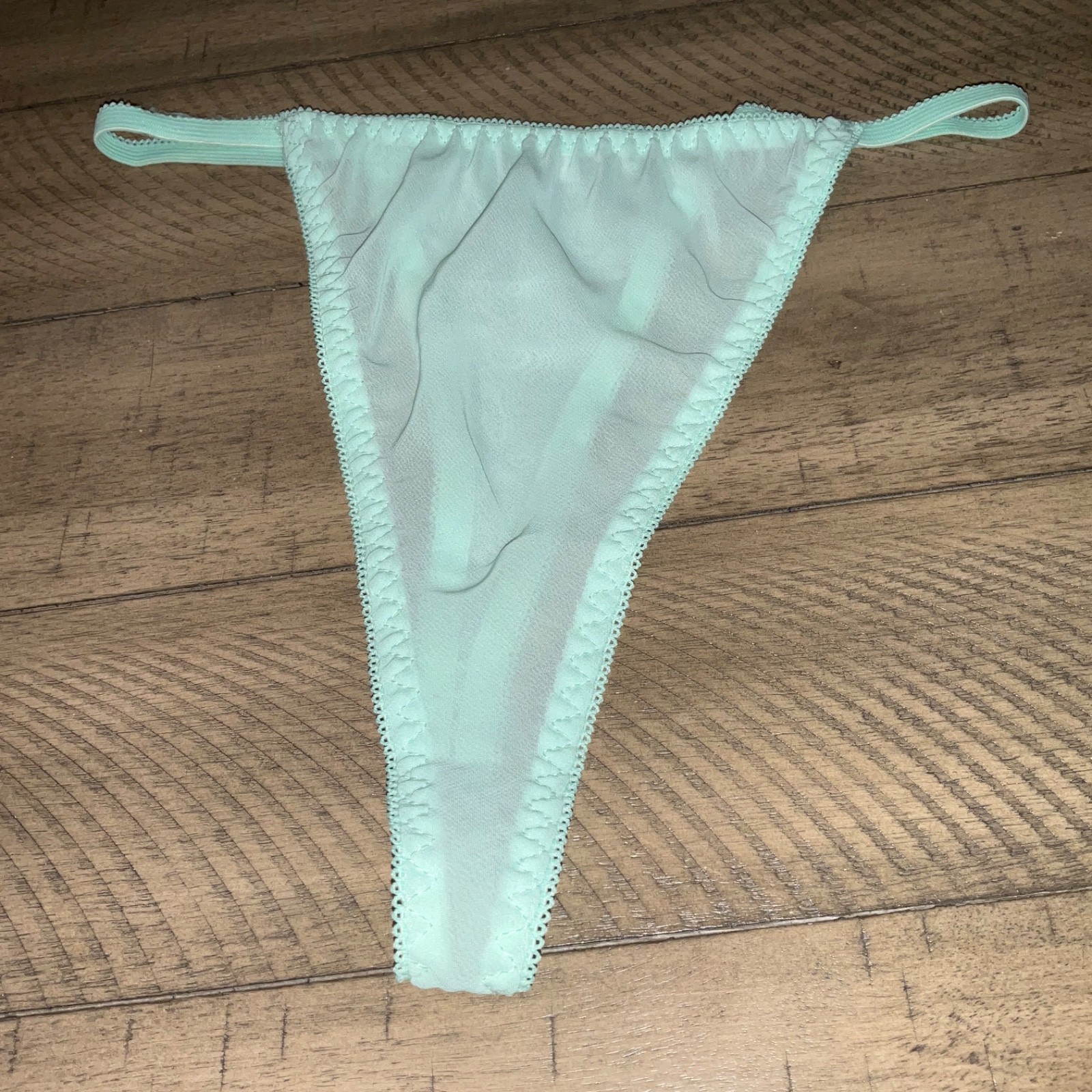 VINTAGE MINT GREEN THONG STRING BIKINI SHEER SIZE LARGE NYLON SEXY
