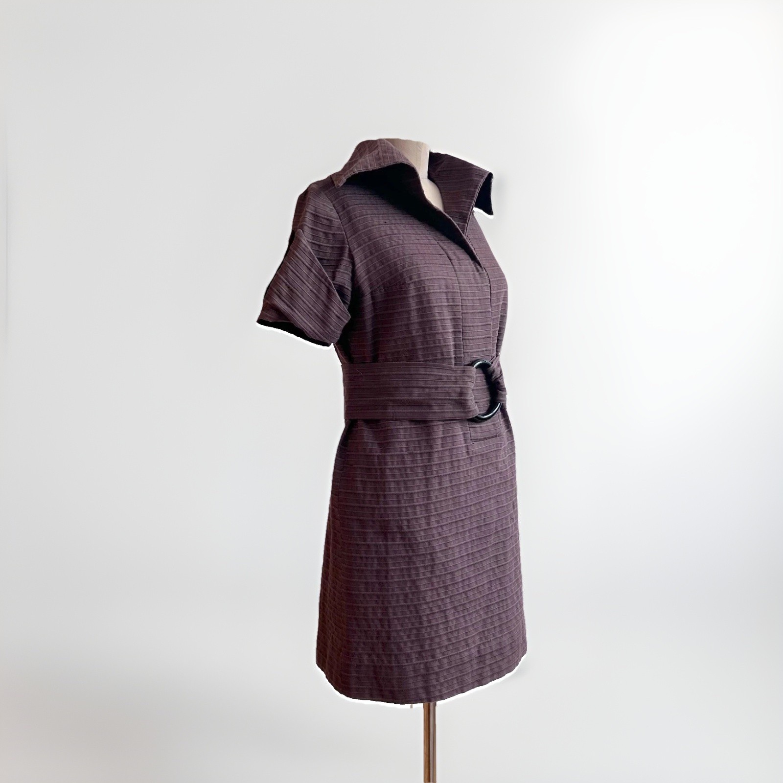 Vintage Summer Dress Ulla Vicki Cooper Brown Cotton Belted
