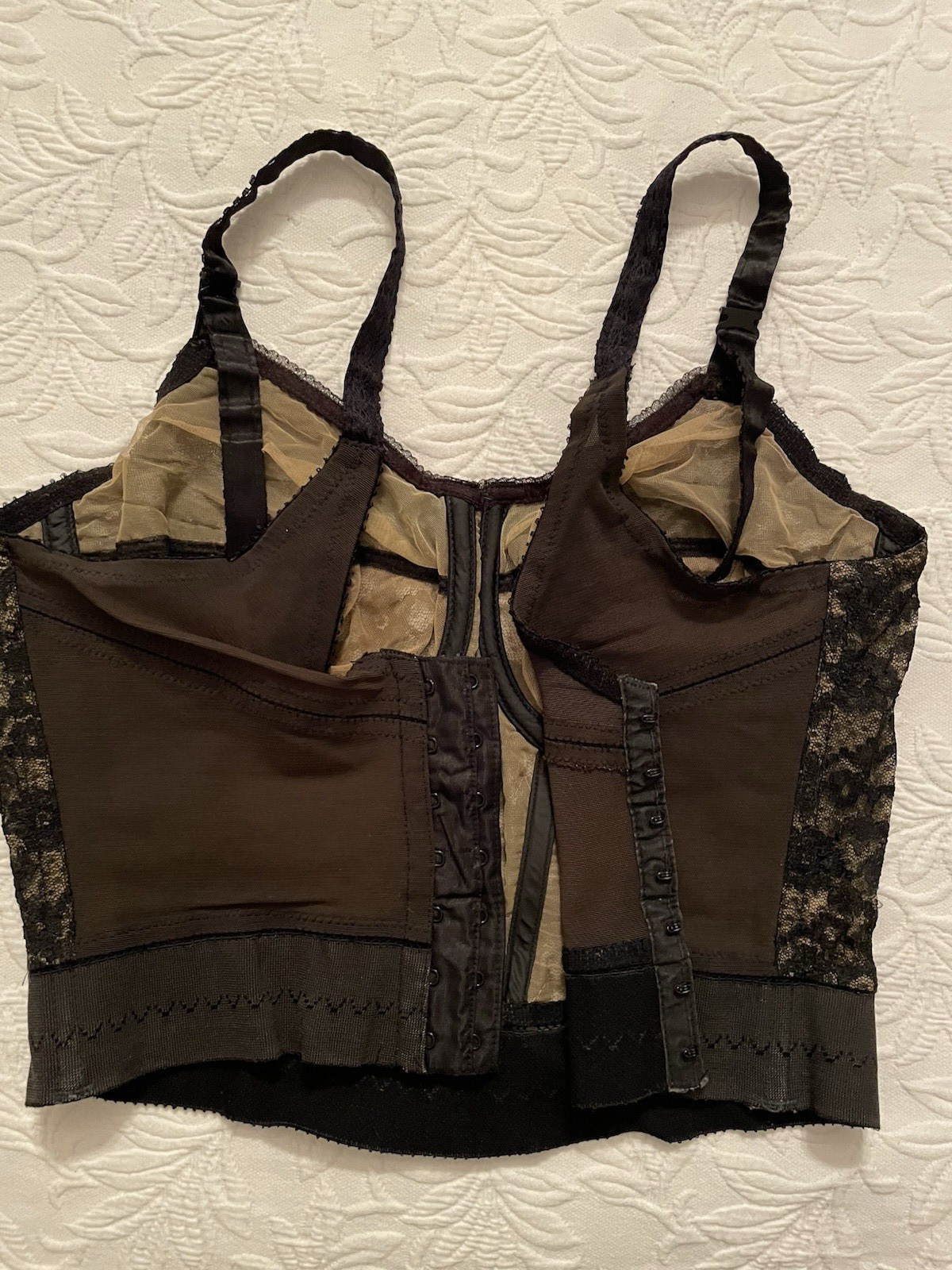 Vintage Rondeau original Lilyette bra 38 / 39 C Long line black lace Corset #679
