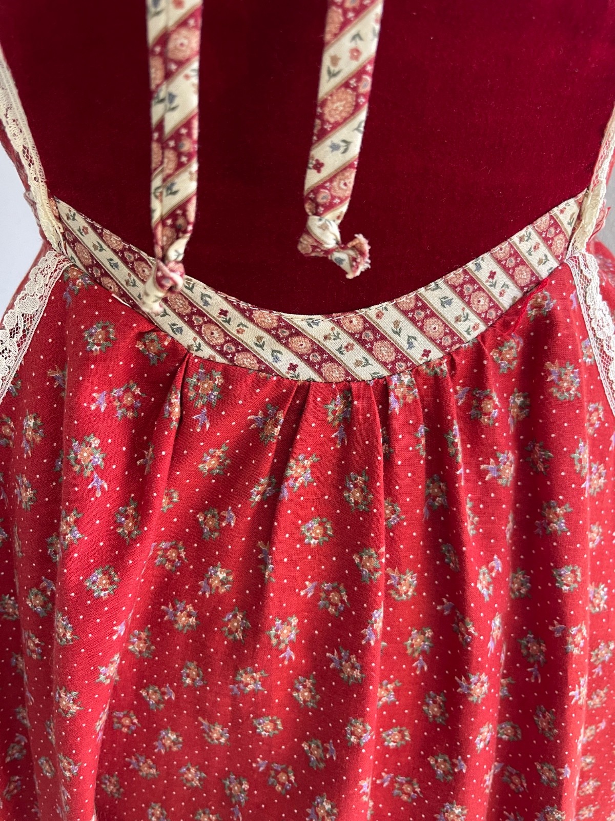Vintage 70s Gunne Sax Red Calico Floral Sundress Velvet Corset Prairie Dress