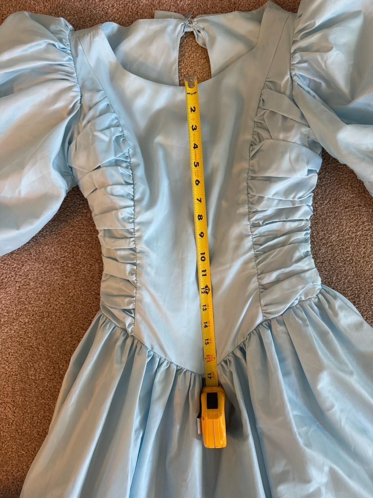 Vintage 1980s Union Made Blue Puff Sleeve Prairie Dress ILGWU Made USA Size 7/8