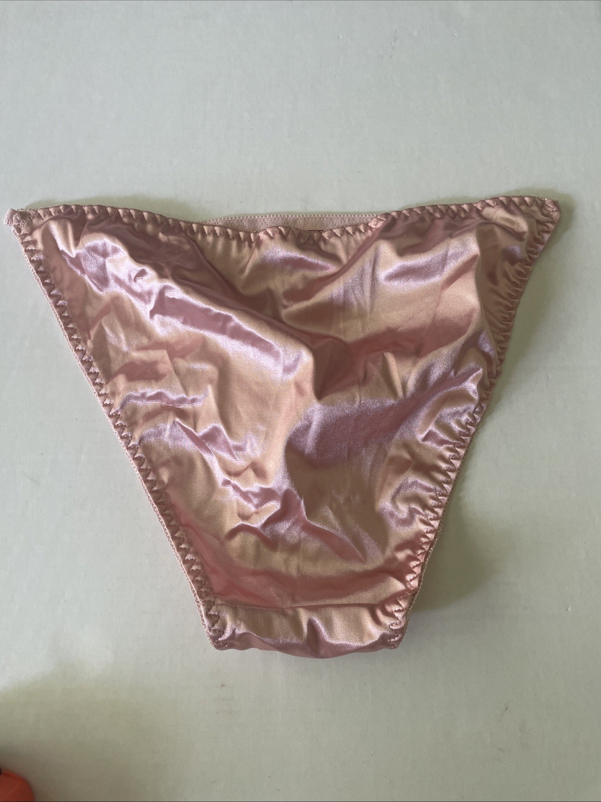 Vintage Satin Second Skin Hi-Cut Bikini Panties XL Glossy Smooth Blush Pink Nude