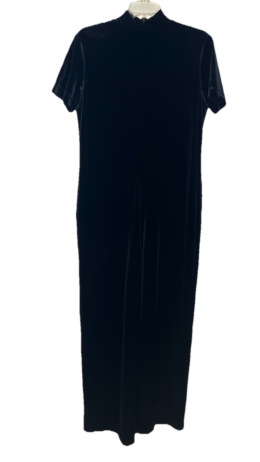 VTG Casual Corner Velvet Body Suit Navy Blue Sz Large Zipper Back Short Sleeve