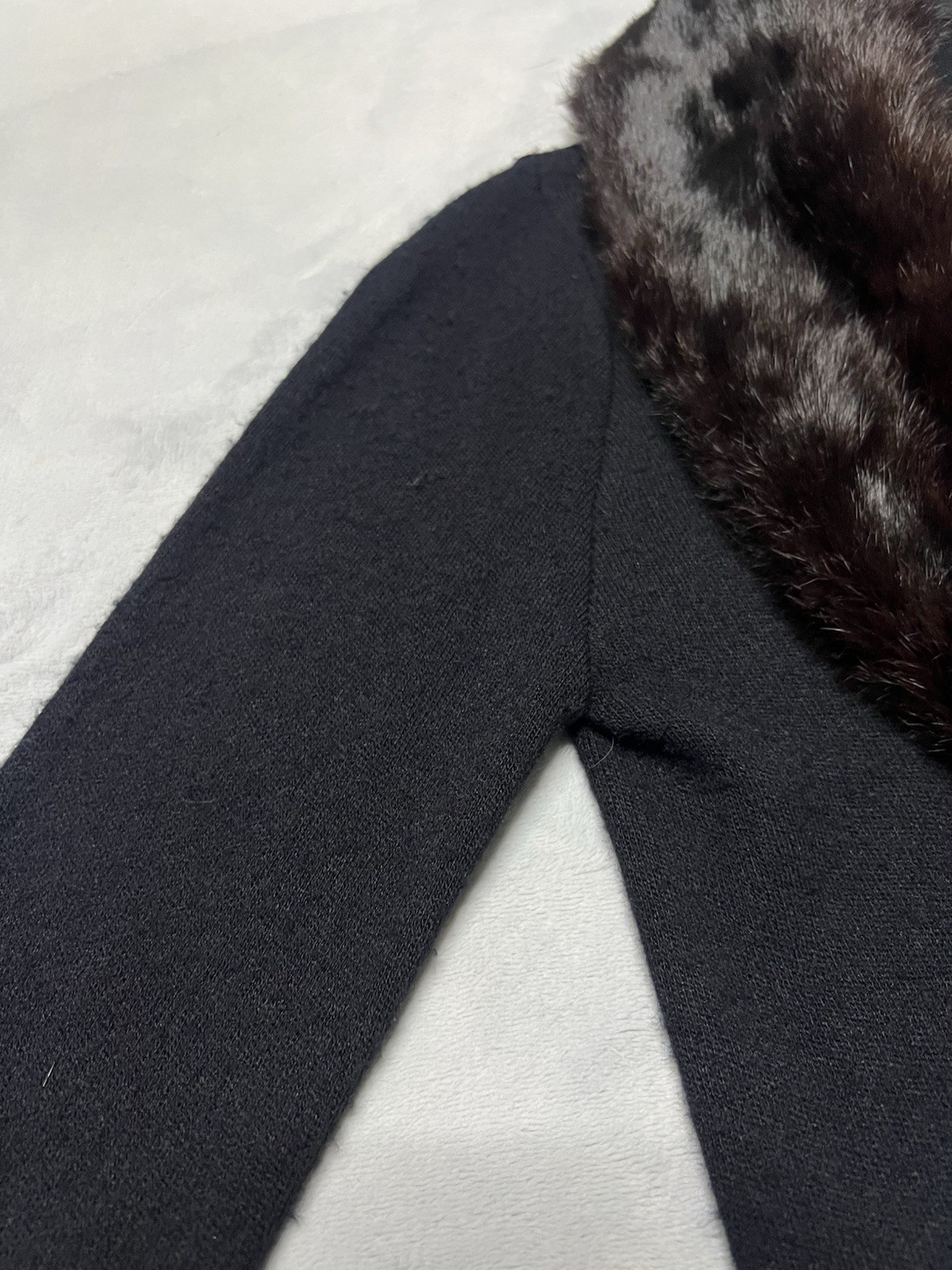 Vtg 50’s Du Pont Orlon Black Cardigan REAL MINK FUR Shawl Collar Sweater S/M