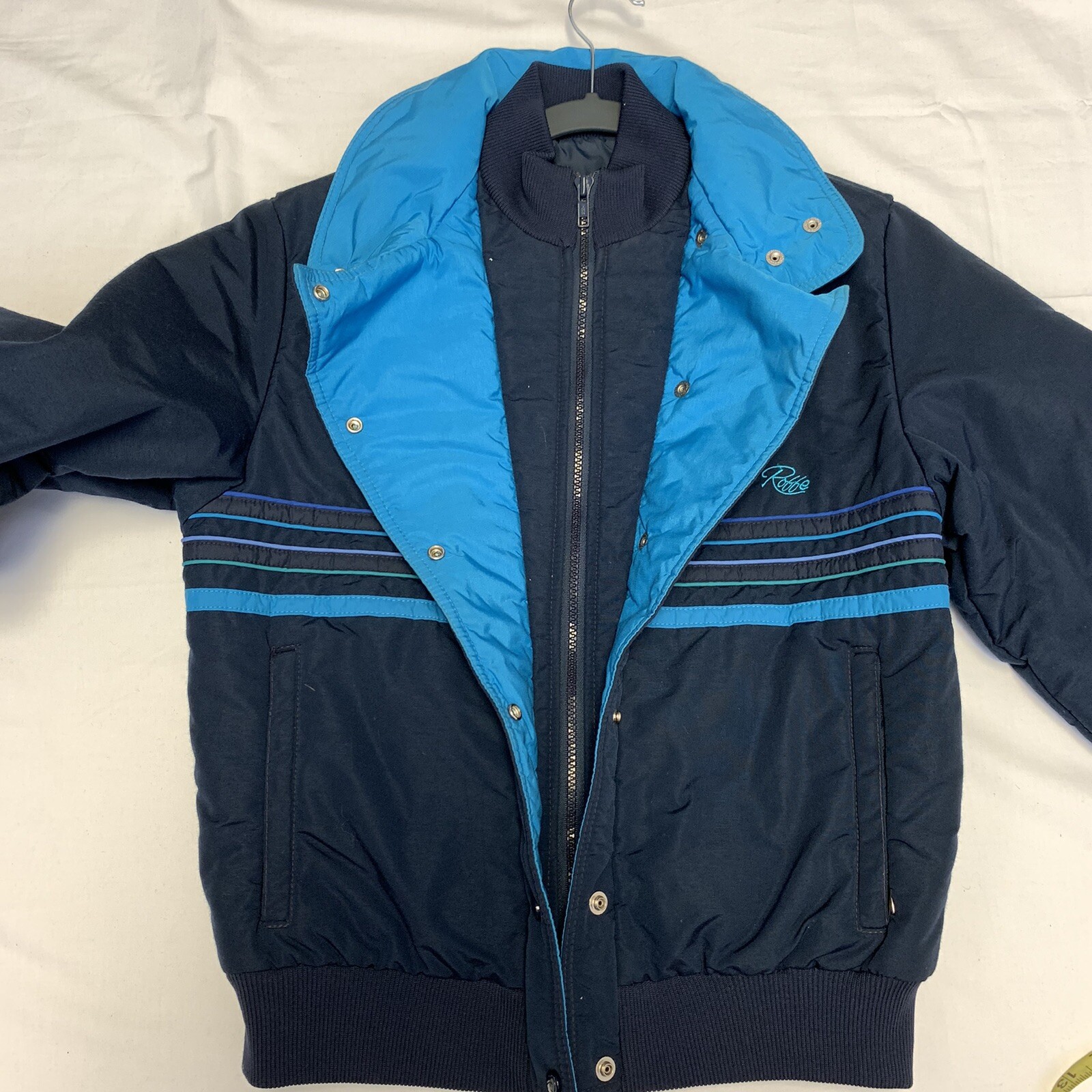 Vtg 80s Robbe Ski Wear Jacket Winter Blue with Stripes Ladies Betsy Size 10 Rare