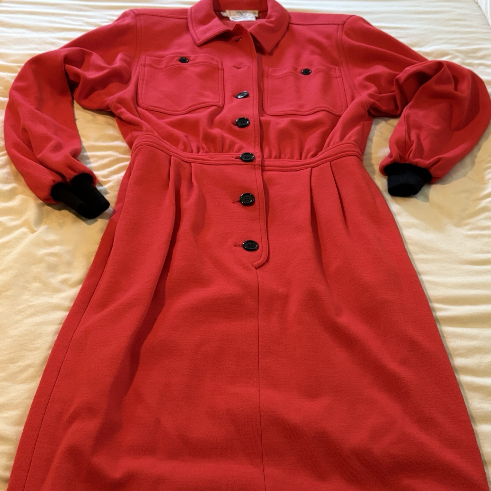Vtg 80’s Valentino Miss V Dress Sz 6 42 Red Wool Long Sleeve Utility Dress Shirt