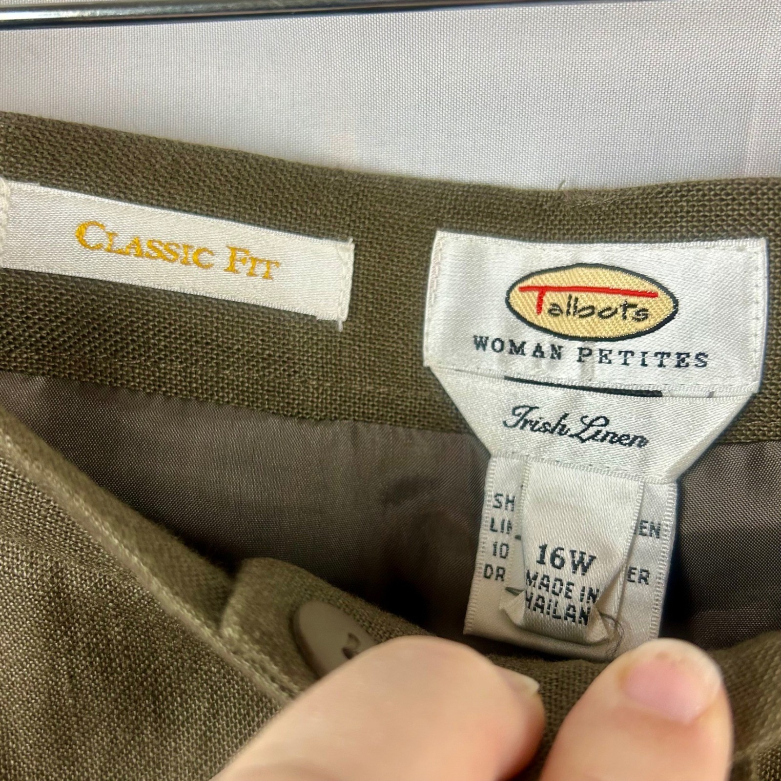 Talbots Vintage 90s Irish Linen Trousers Olive Green Pleated Pants 12 Petite