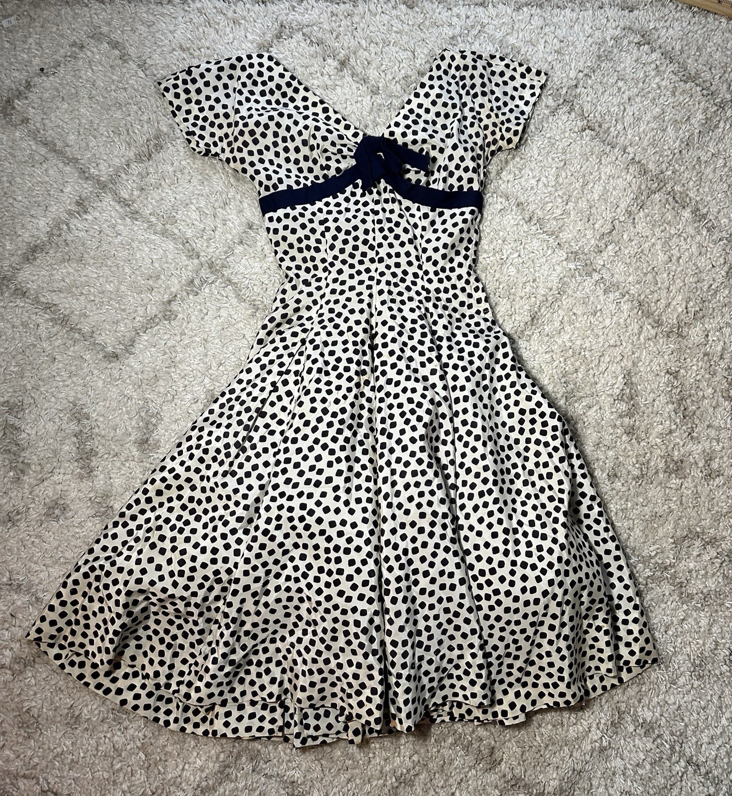 Vintage Pat Hartly 1950s Ivory Black Navy Blue Dress Fit & Flare Tulle Lined