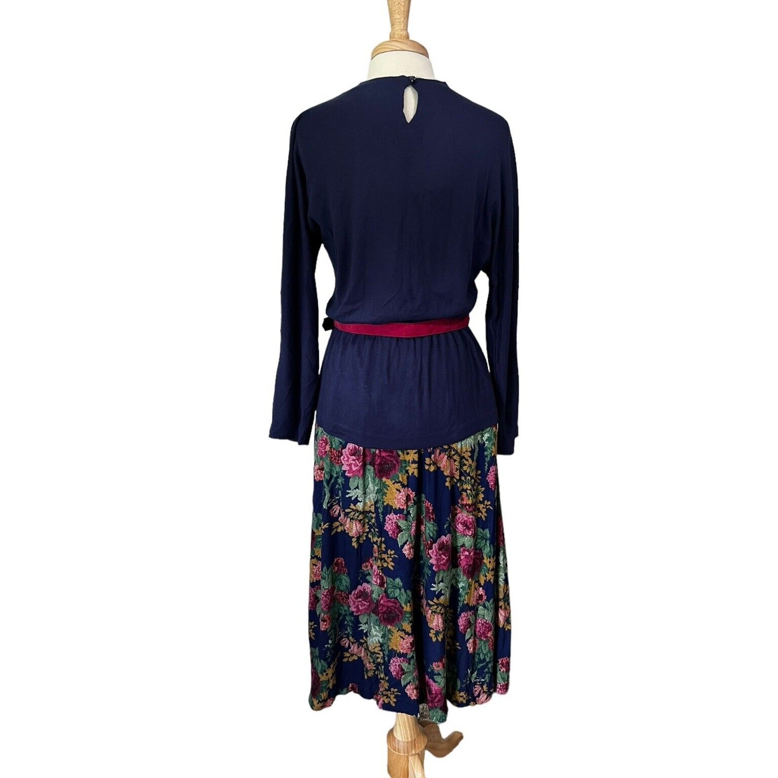 Vintage 90s Alison J Belted Peplum Maxi Dress Cottagecore Light Academia sz 12