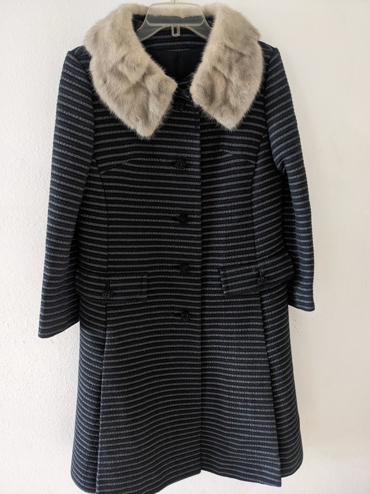 Beautiful Mid-Century Modern Wool and Fur Coat Handmade Medium