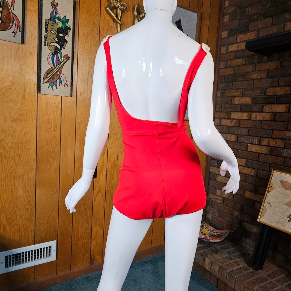 Vtg 70s Mod Color Block Volup Sears Sea Stars Diamond Swimsuit Bathing Suit L/XL