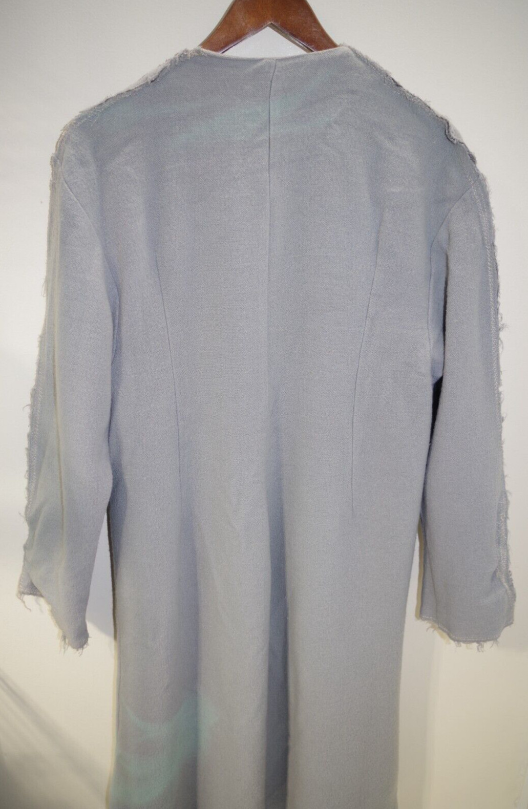 218 – J MORGAN PUETT vintage Long COAT DRESS Gray Wool Gauze SM Snaps Bee Label