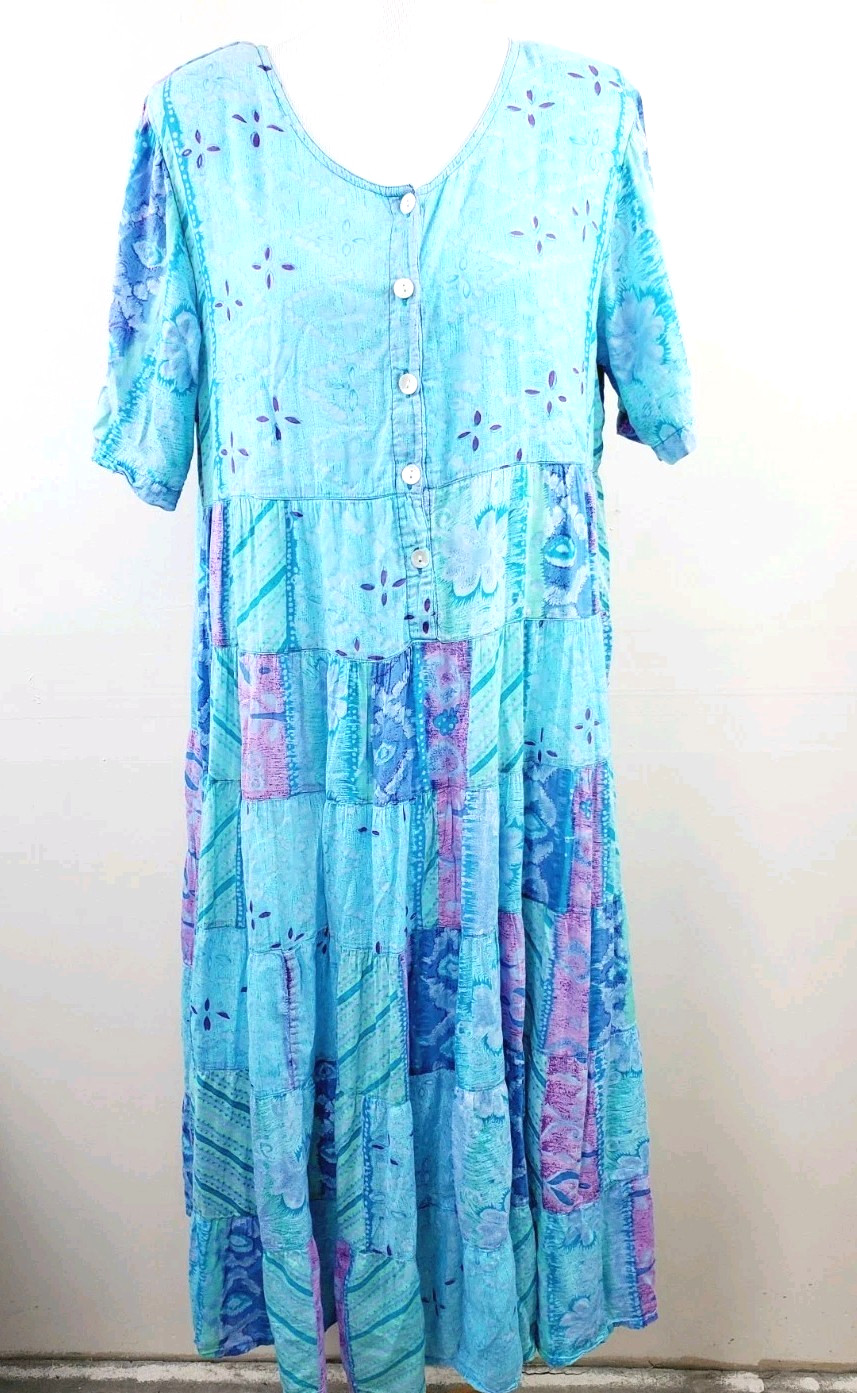 Vintage 90s Dress Womens Large Floral Long Maxi 1990s Tiered Oversized Bohemian