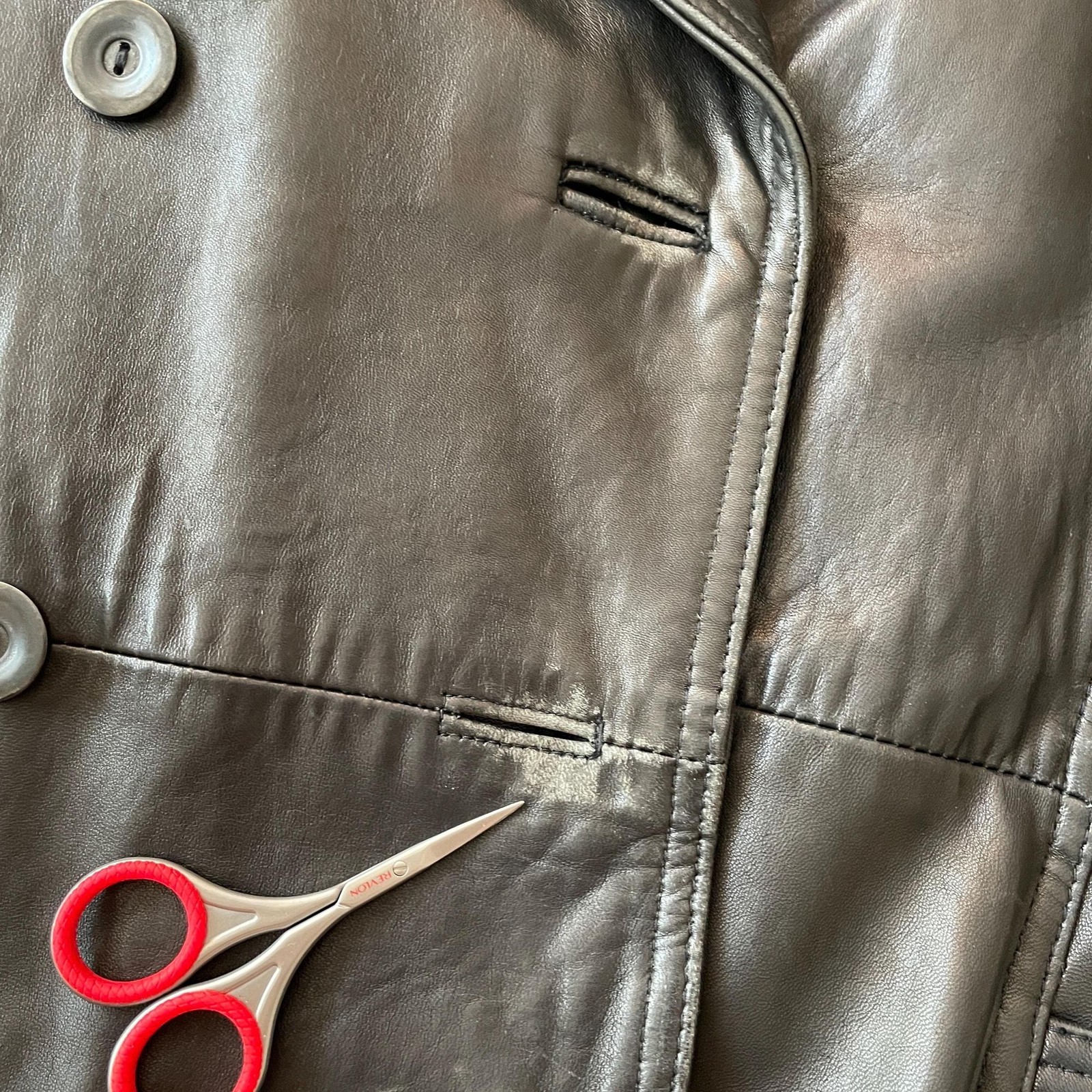 Vintage 90s Black Genuine Leather Coat Small Double Breasted Trench Grunge Goth
