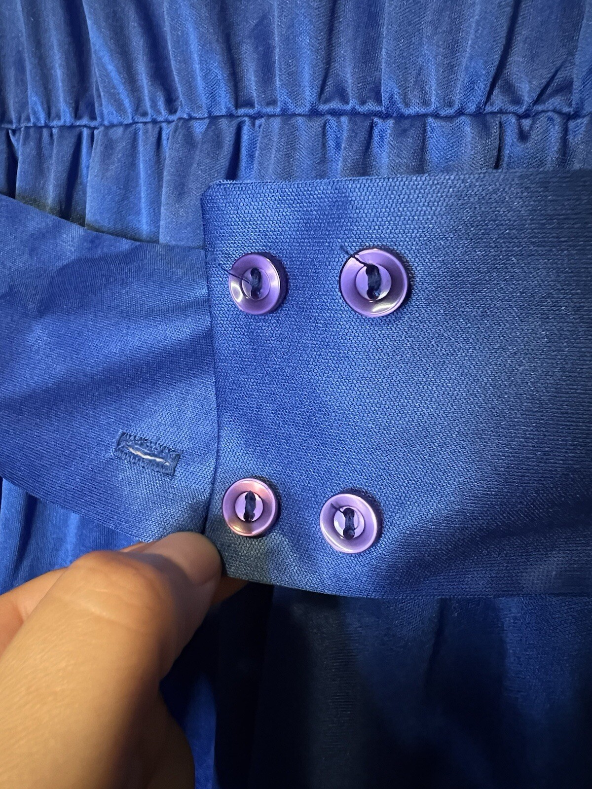 VTG Impromptu Belted Satin Chic Blue Dress Embellished Bejeweled Floral Accents
