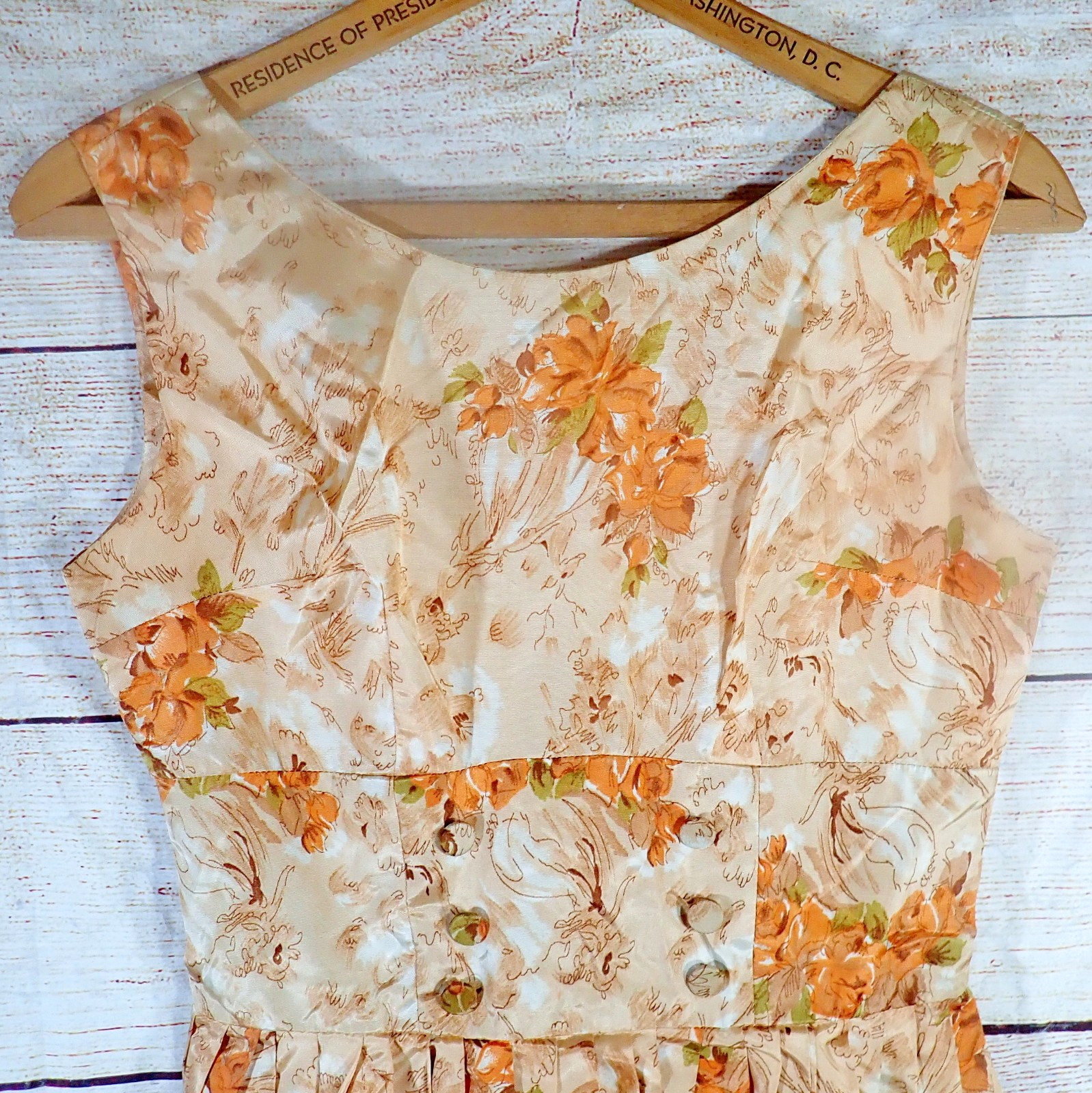 True Vintage 1950s 60s Peach Watercolor Floral Pinup Rockabilly Swing Dress XS 0