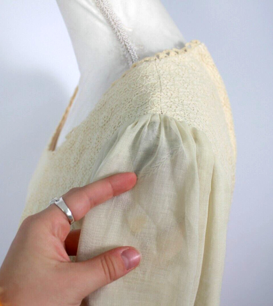 Vtg Women’s 70s Cream Prairie Maxi Dress 1970s Long Gown Sz XS/S Candi Jones