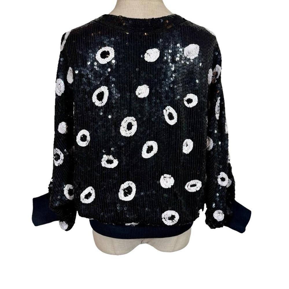True Vintage 80s Sequin Beaded Tiger Top Dress Black Silk Batwing Sleeve One Siz