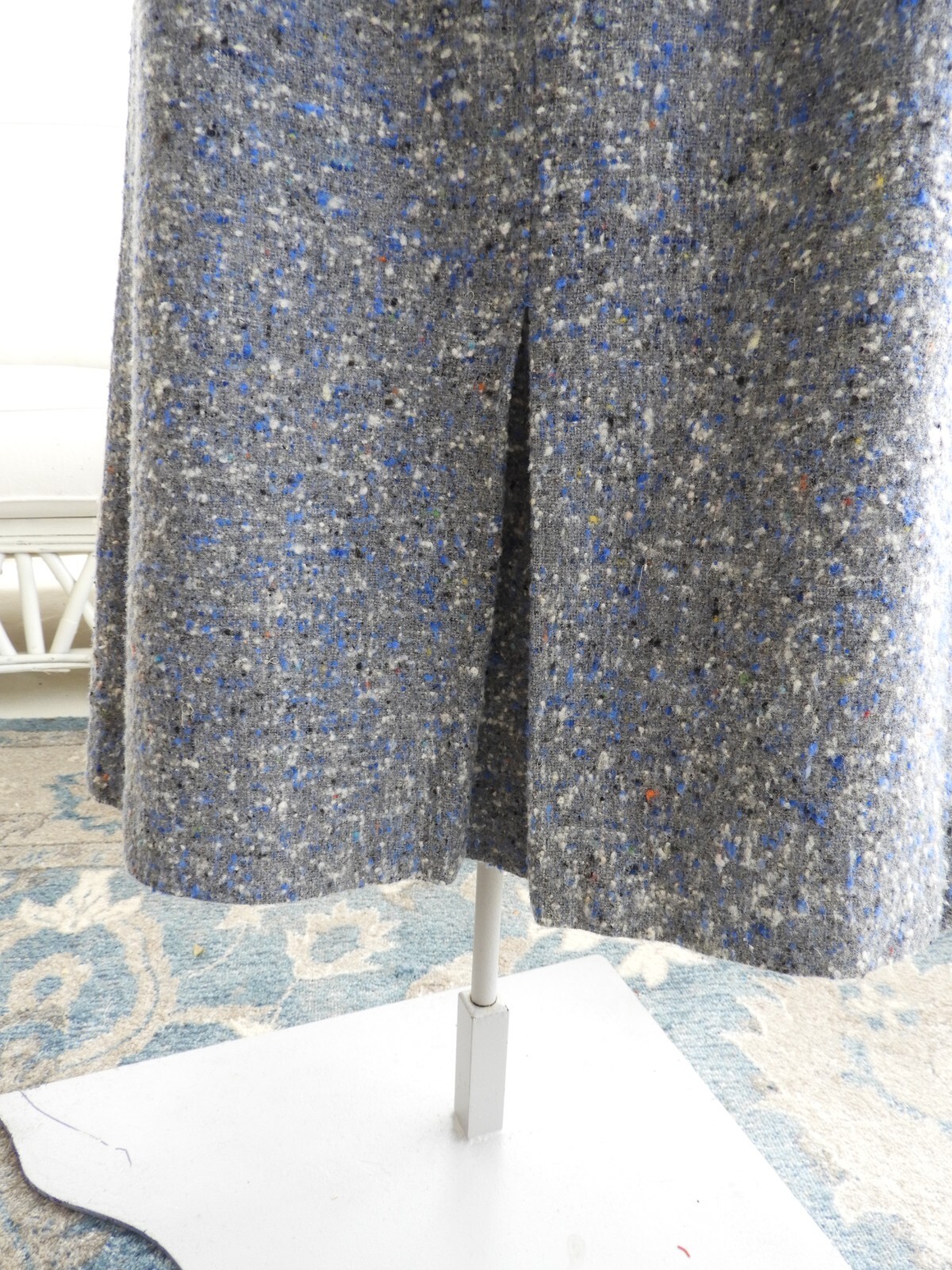Vtg 1950’s Grey Blue Boucle’ Wool Pencil Skirt Handmade sz M