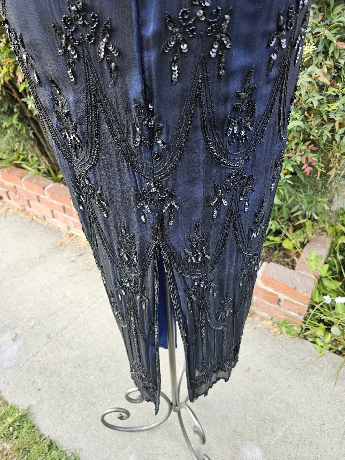 Vintage 1990s SCALA Art Deco Whimsigoth Hand Beaded Formal Evening Prom Gown