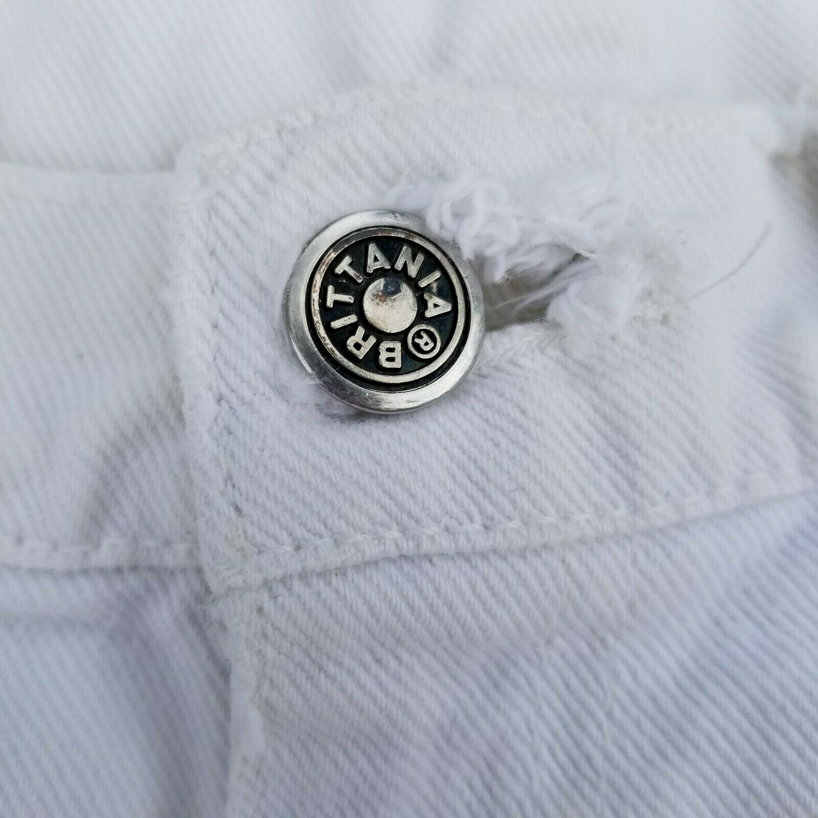VTG Brittania Jean Shorts 35″ Waist White Cutoffs Boho Indie Edgy Trashed *READ*
