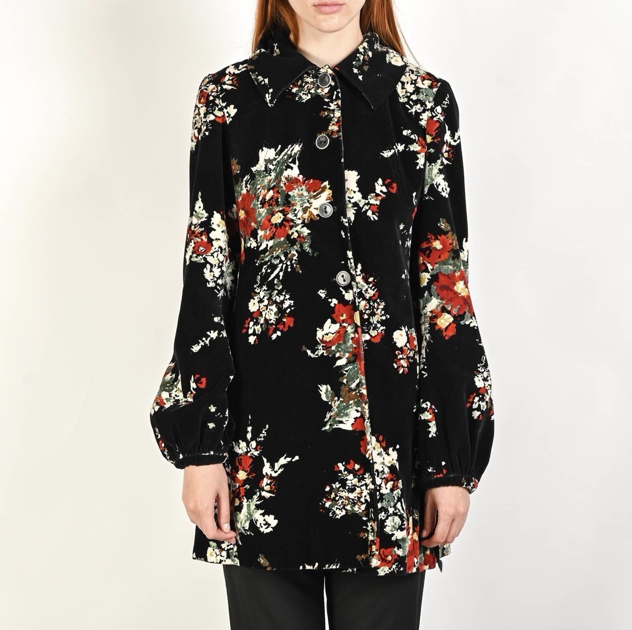 Kenzo Jeans Vintage Floral Velvet Button Up Jacket Black Size EU 38