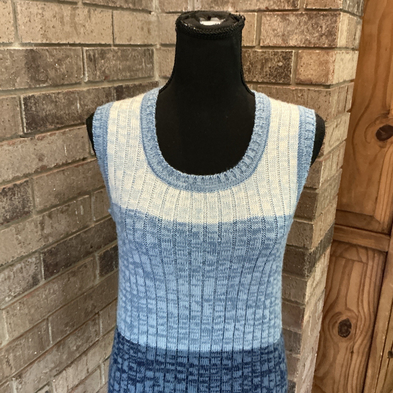 70s VTG Tami Blue Color Block Sweater Vest Knit Sleeveless Size M Taiwan #35E4