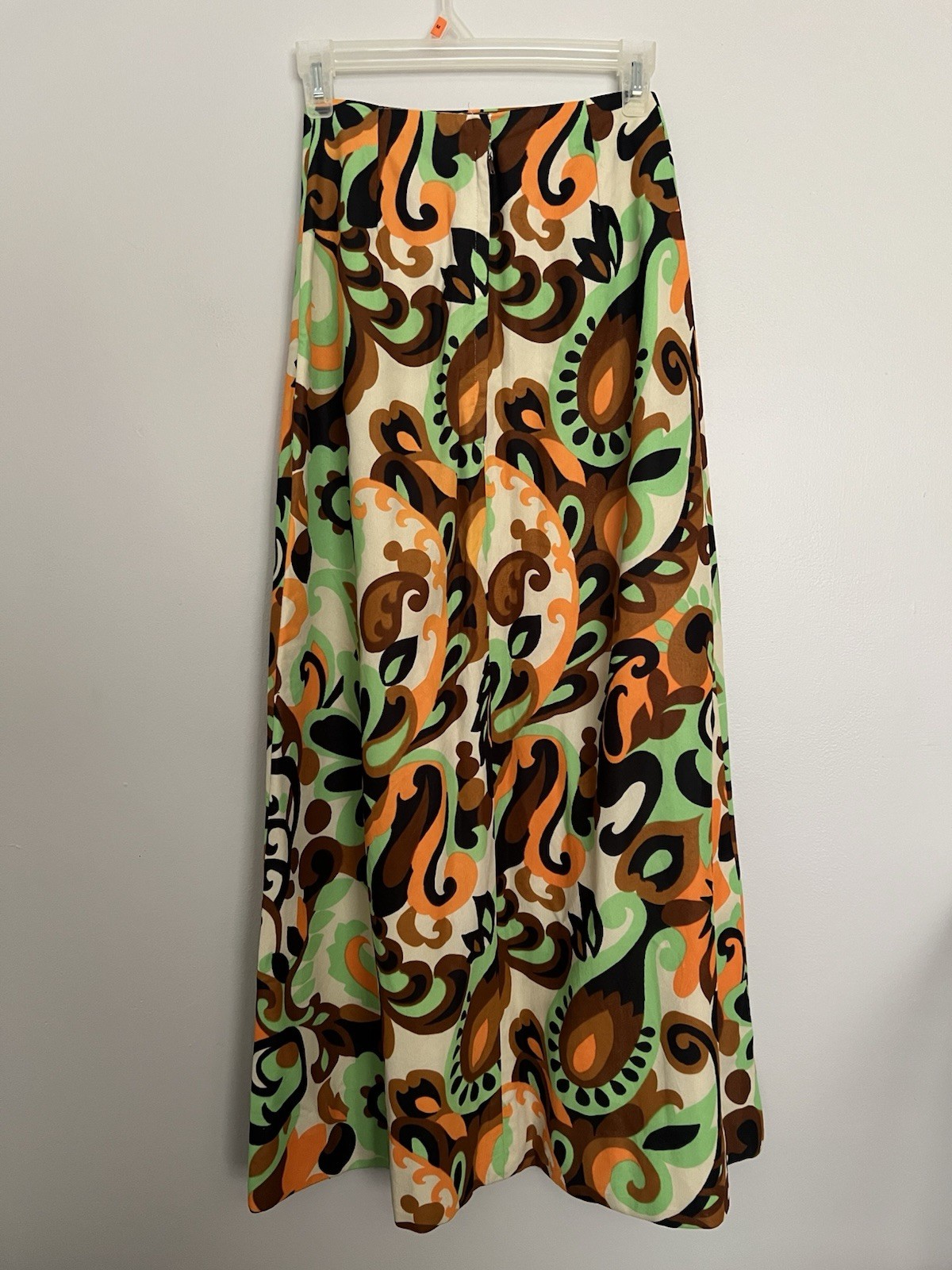 Vintage 1970s Maxi Skirt Cream, Black, Green, Orange & Brown