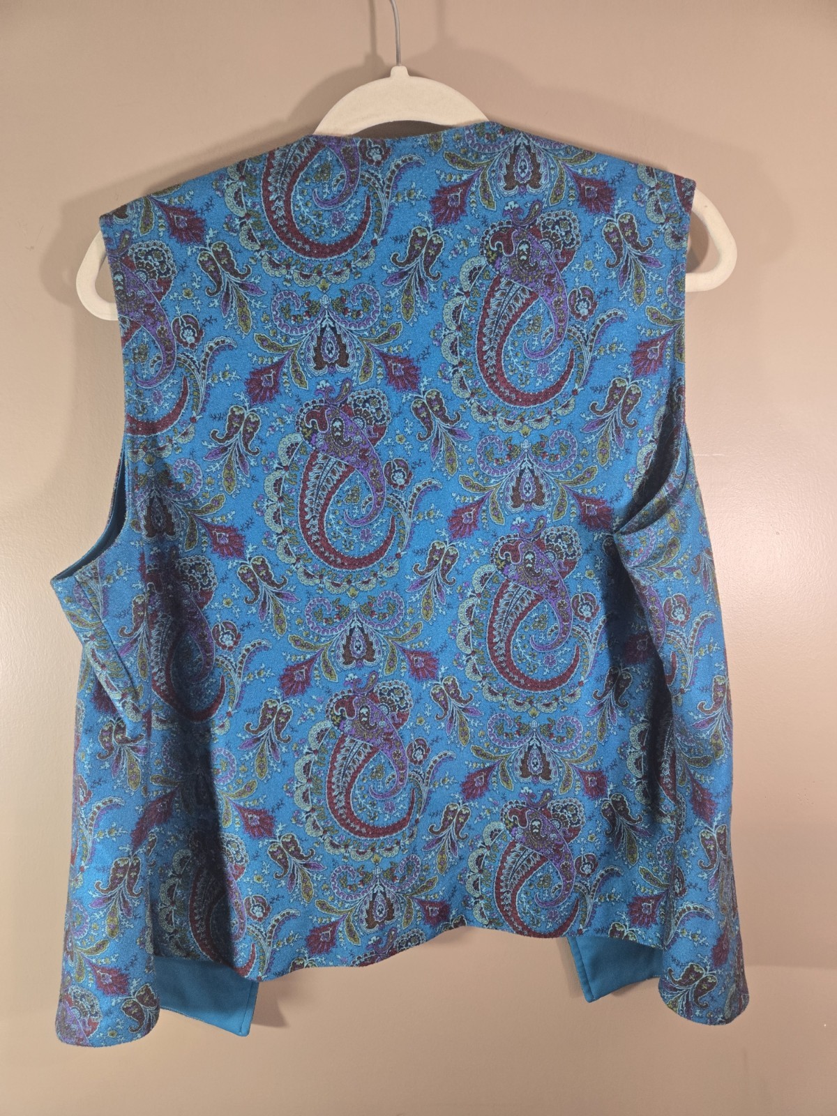 Vtg Women’s British Lady Blue Paisley Vest Sz L Hippie 70s