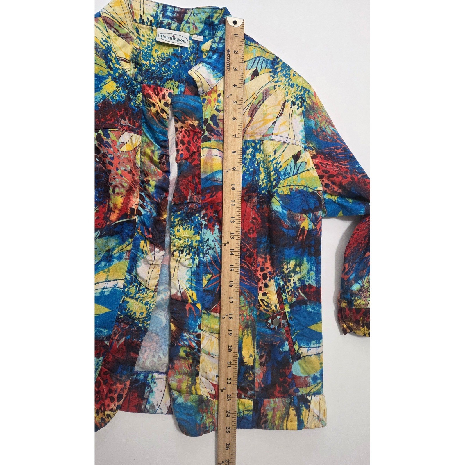 Patchington Vintage Floral Leopard Print Ruffle Open Front Jacket Cardigan Large