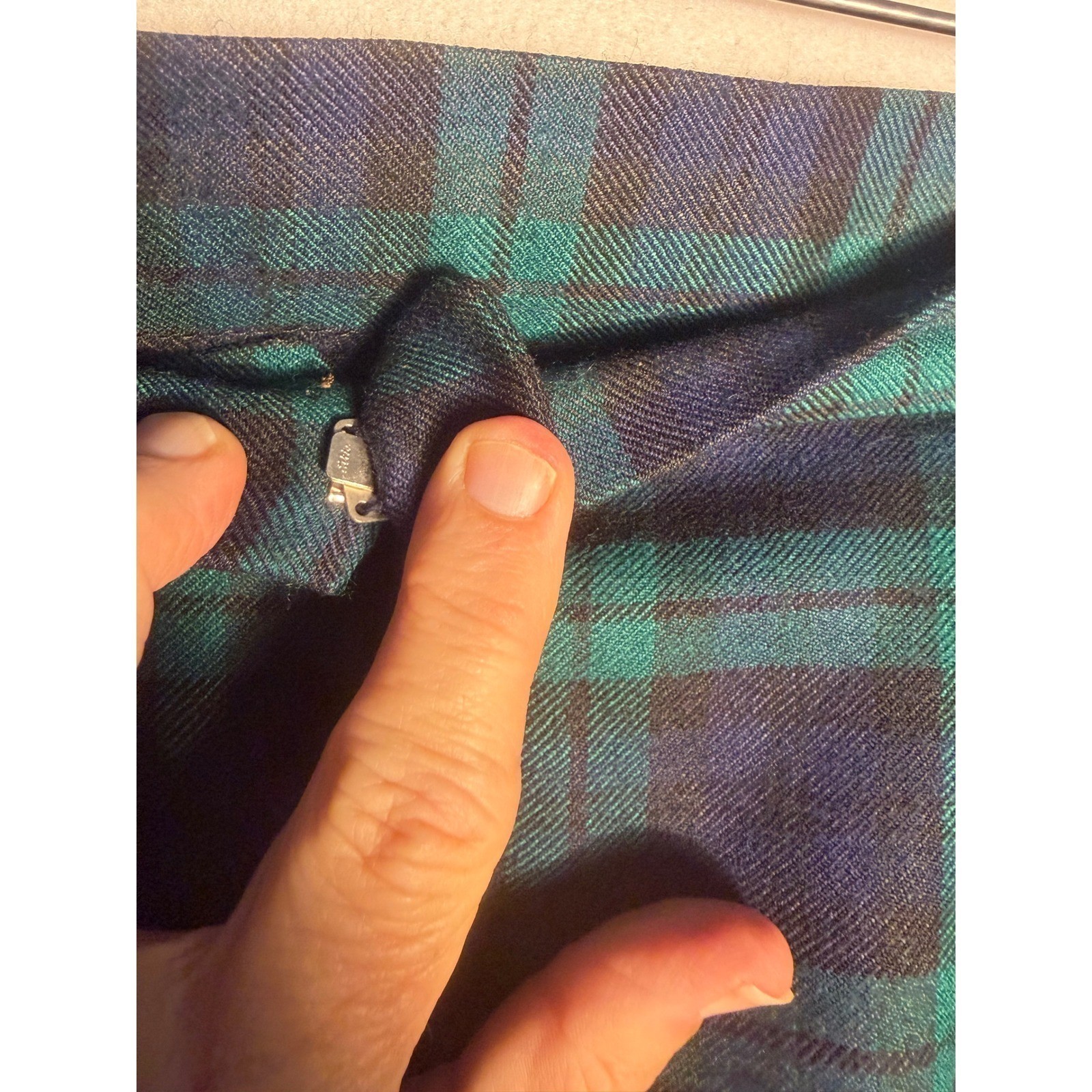 Vintage David Brooks Plaid Worsted Wool Blend Pencil Skirt Navy Green Lined 12