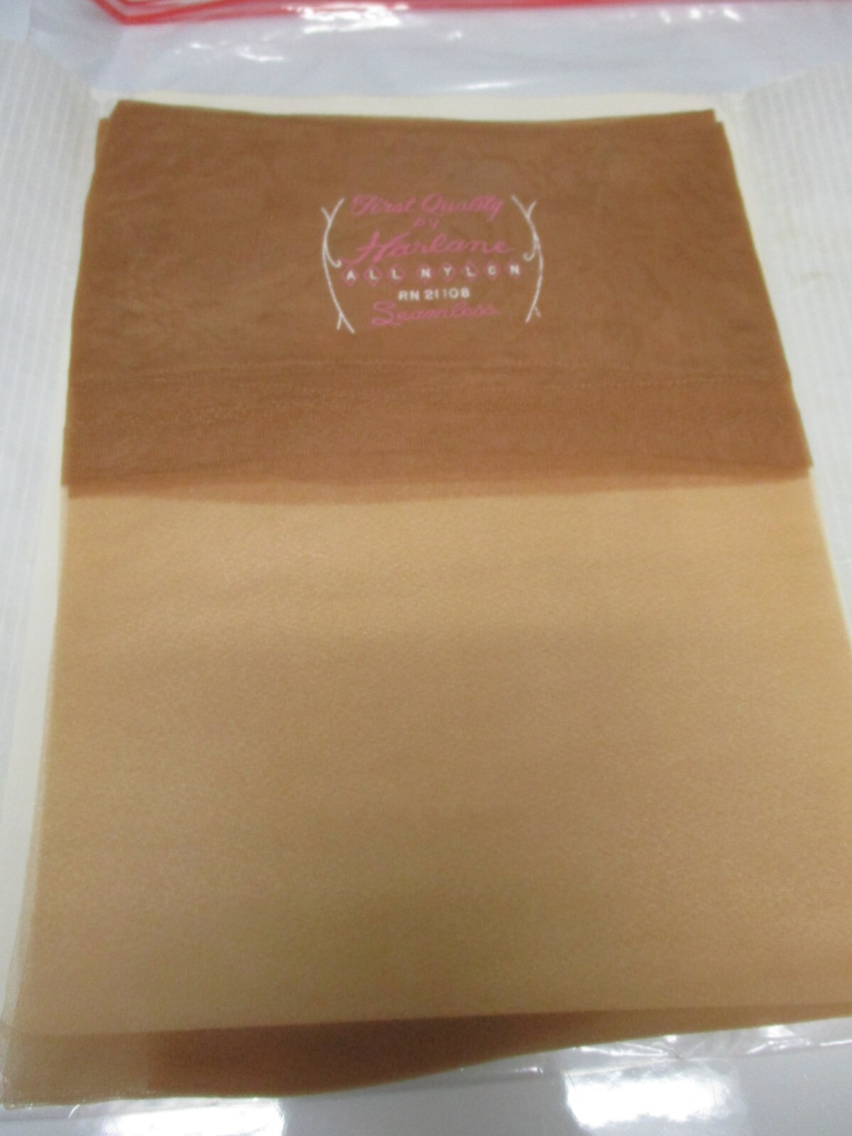 1PR VINTAGE HARLANE RHT SHEER MICRO MESH NYLON STOCKINGS SIZE 11 LONG 36″ BEIGE