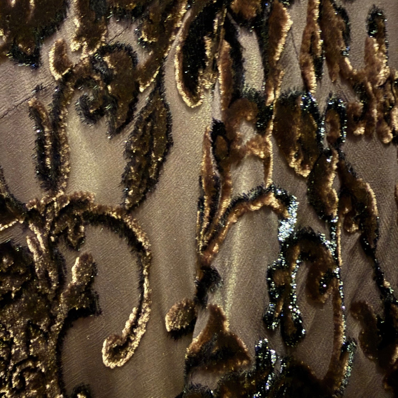 Unique Vintage Kay Unger Silk Burnout Velvet Gown Brown Cowl Back Maxi Dress 8