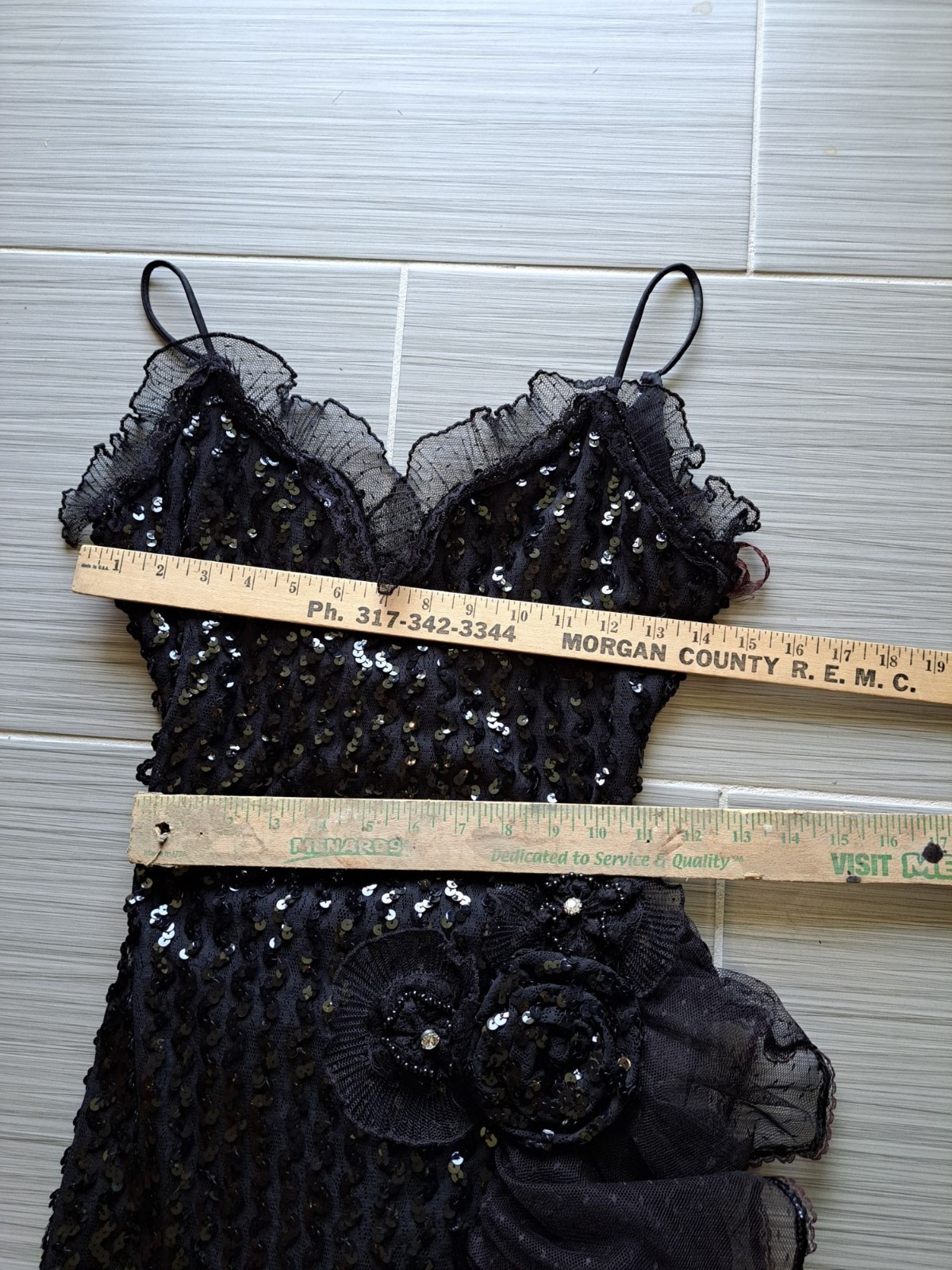 Vintage Karen Okada Climax Black Sequin Tulle Dress Size S 5/6 USA Asymmetrical