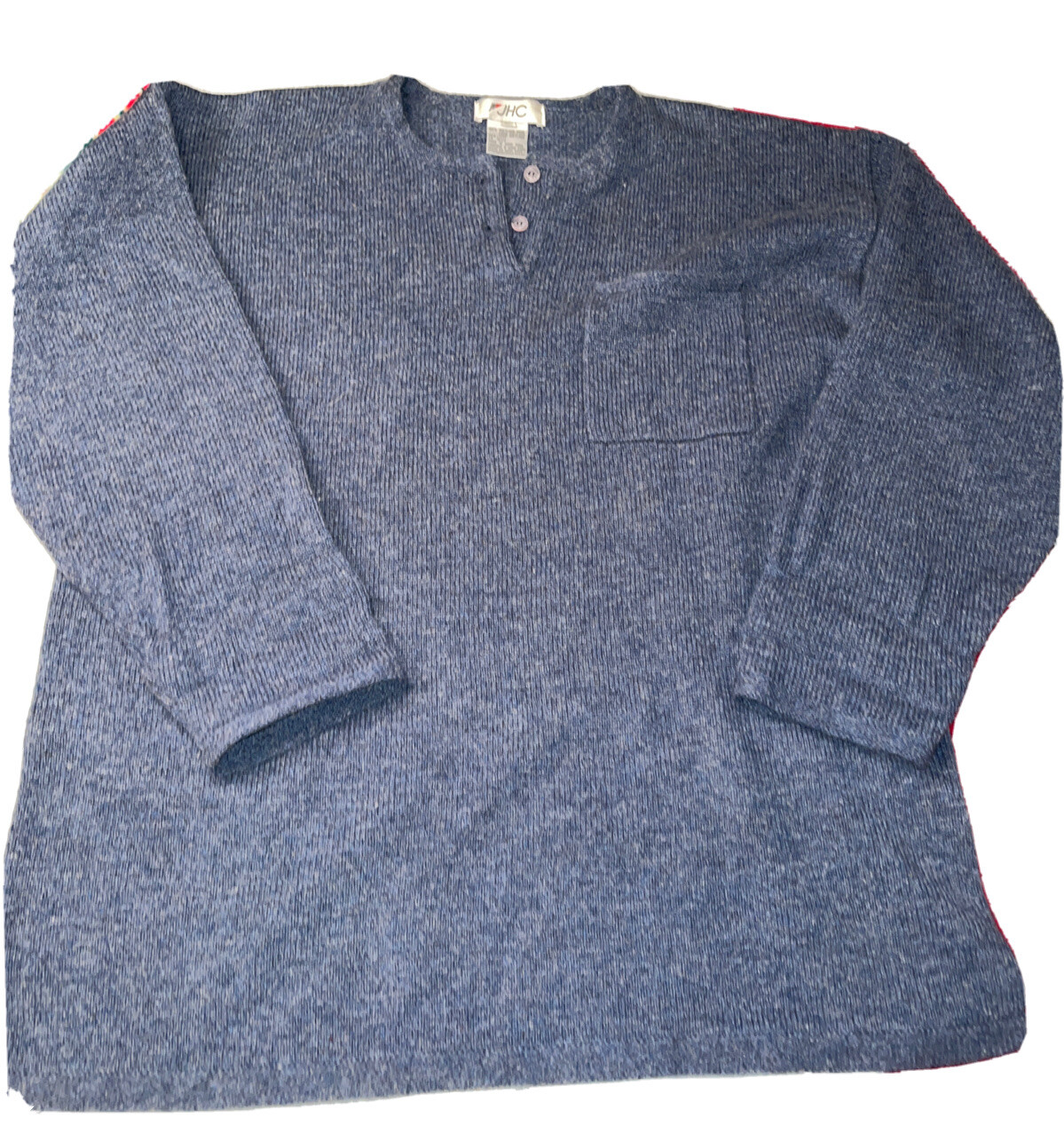 JHC Blue Shetland WOOL Sweater Button Neck Henley Womens Split Side Women Large