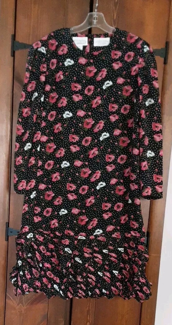 VTG Liz Roberts By Mary Ann Lamonte Floral Dress Ruffles Cottagecore L/XL