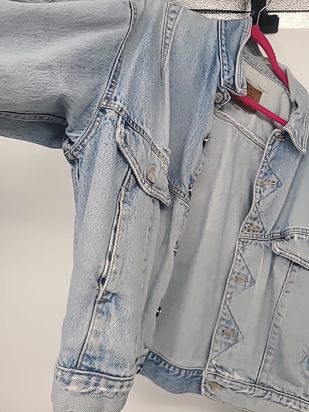 Vintage Code Bleu Light Wash Denim Distressed Jean Jacket XL Retro 80s 90s